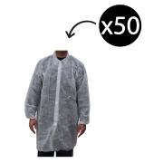 ATS Disposable Lab Coat No Pocket Velcro White XL Carton 50