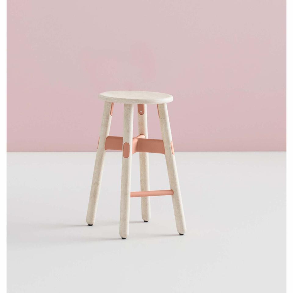 Okidoki Standing Stool 650mmh Ash Legs with Pink Salt Powdercoat Frame Image
