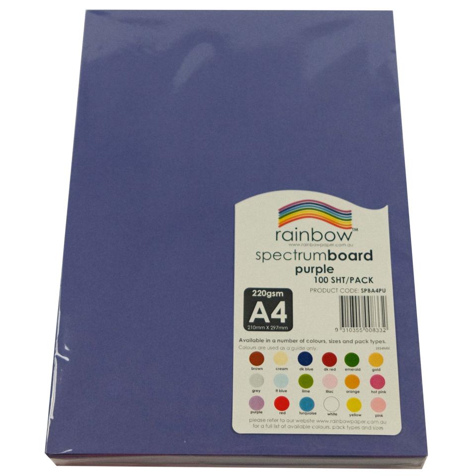 Rainbow Spectrum Board A4 220gsm 100 Sheet Purple