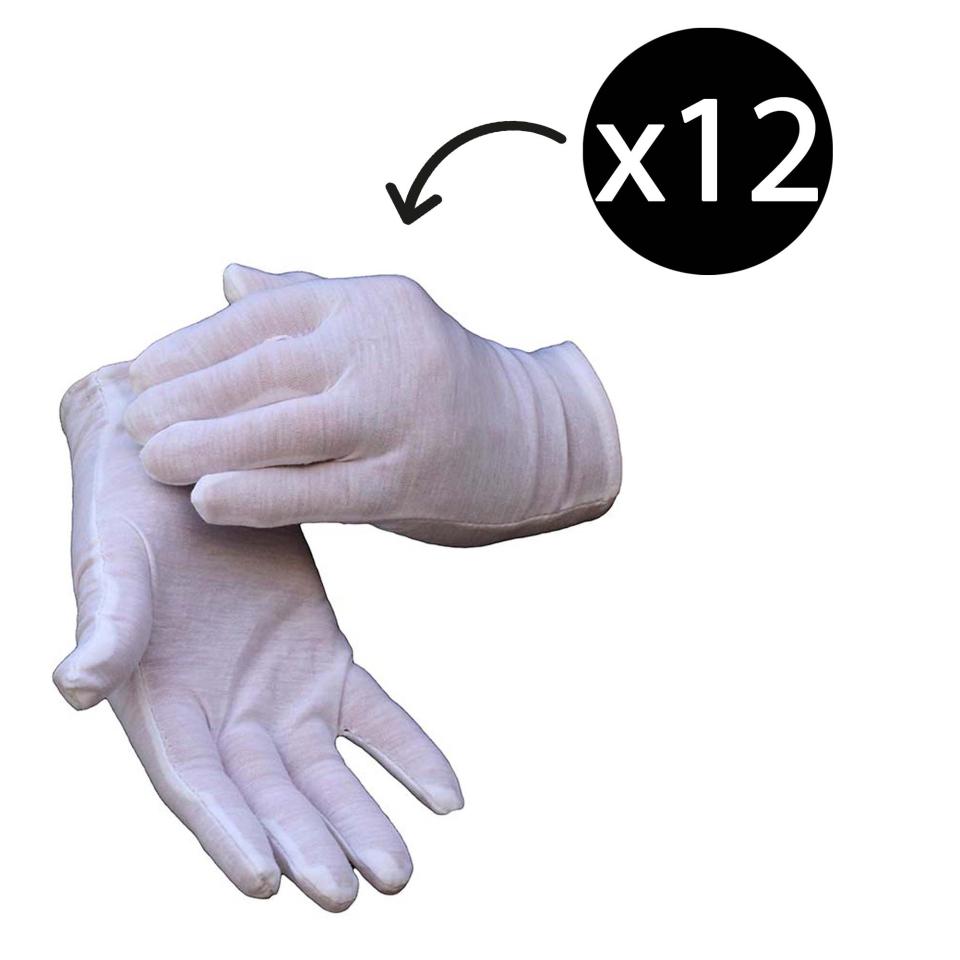 Cotton Interlock Knit Hemmed Gloves White Mens Pair 12 Pack