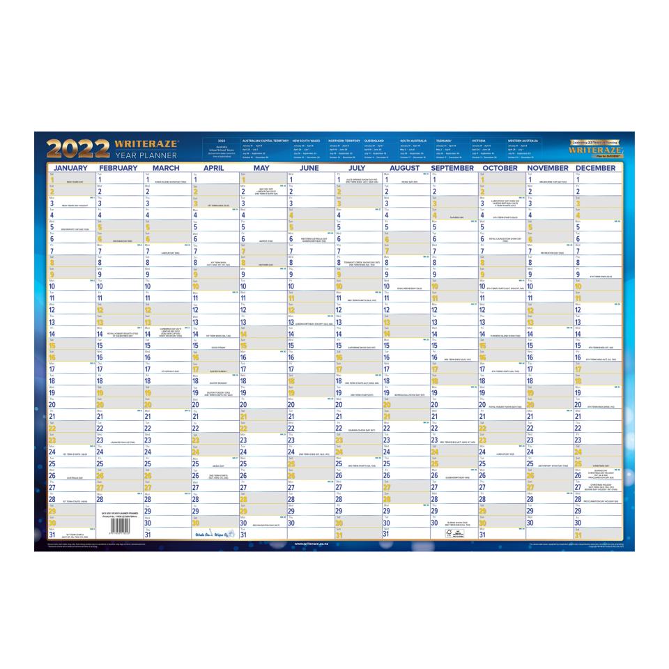 Writeraze 2022 QC2 Laminated Card Planner 500 x 700mm Yearly