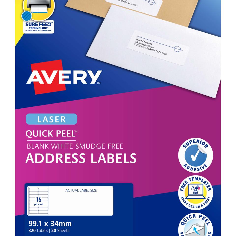 Avery Address Labels With Quick Peel For Laser Printers - 99.1 X 34mm ...