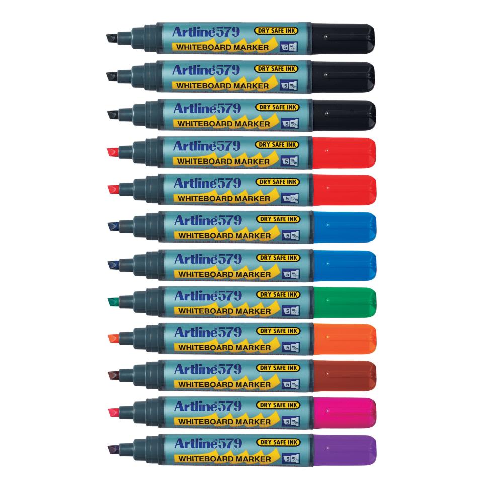 Artline 579 Whiteboard Marker Chisel 2.0-5.0mm Assorted Colours Pack 12