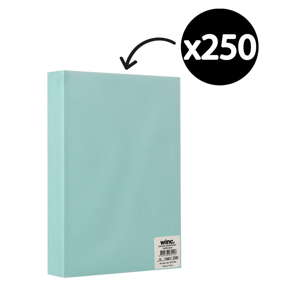 Winc Premium Coloured Cover Paper A4 160gsm Pastel Blue Pack 250