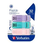 Verbatim Popup Usb 2.0 Drive 32GB Triple Pack Pastel Colours