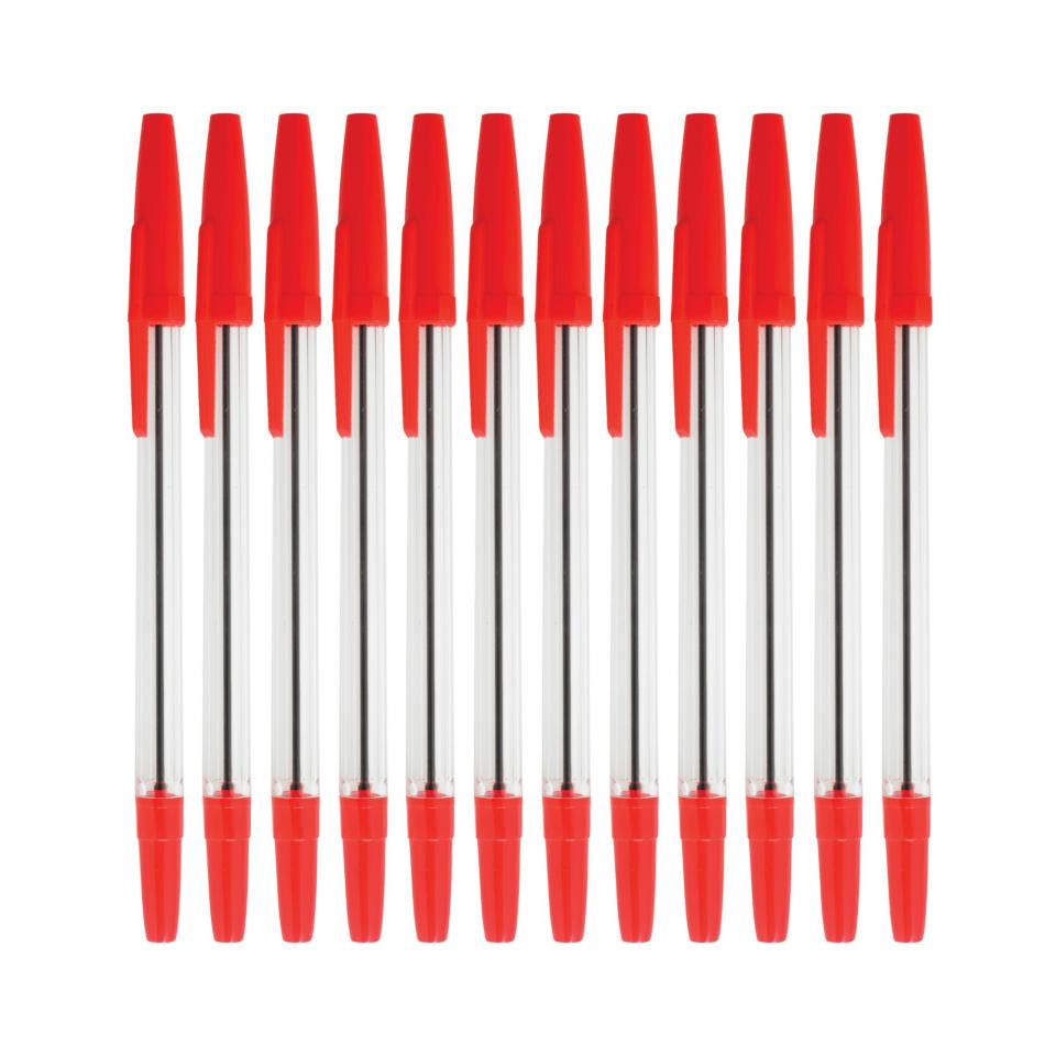 Simply Clear Stick Ballpoint Pen Medium 1.0mm Red Box 12