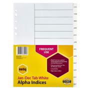 Marbig Dividers A4 Polypropylene Jan-Dec White 12 Tab