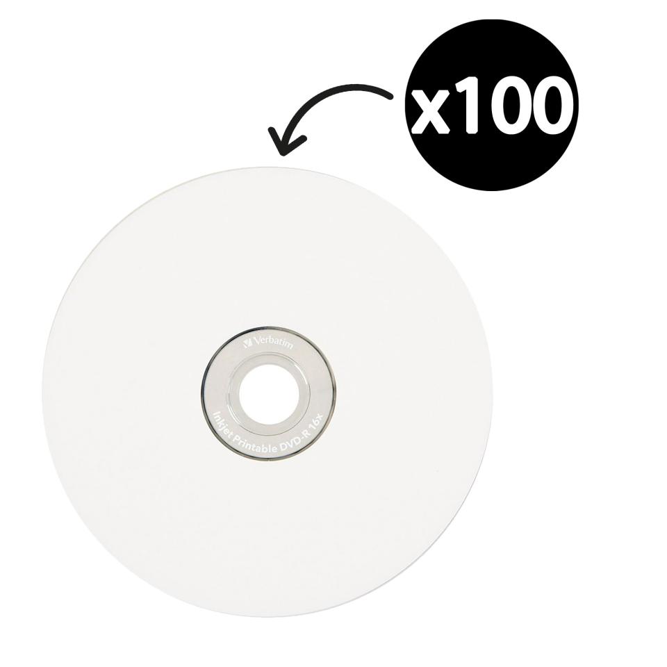 Verbatim CD-R 52X 700MB/80 Minute White Inkjet Printable 100 Pack