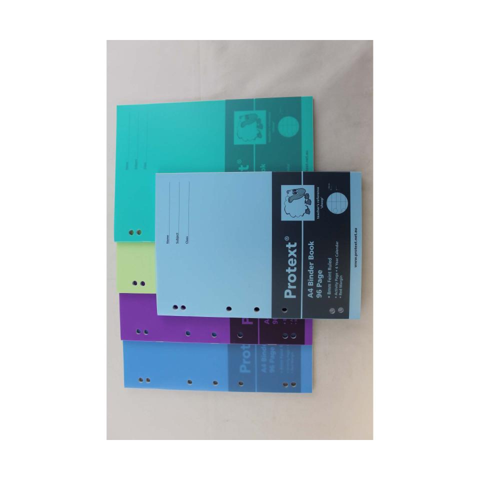 Protext A4 Binder Book Polypropylene Cover Stapled 8mm Ruled 70GSM 96