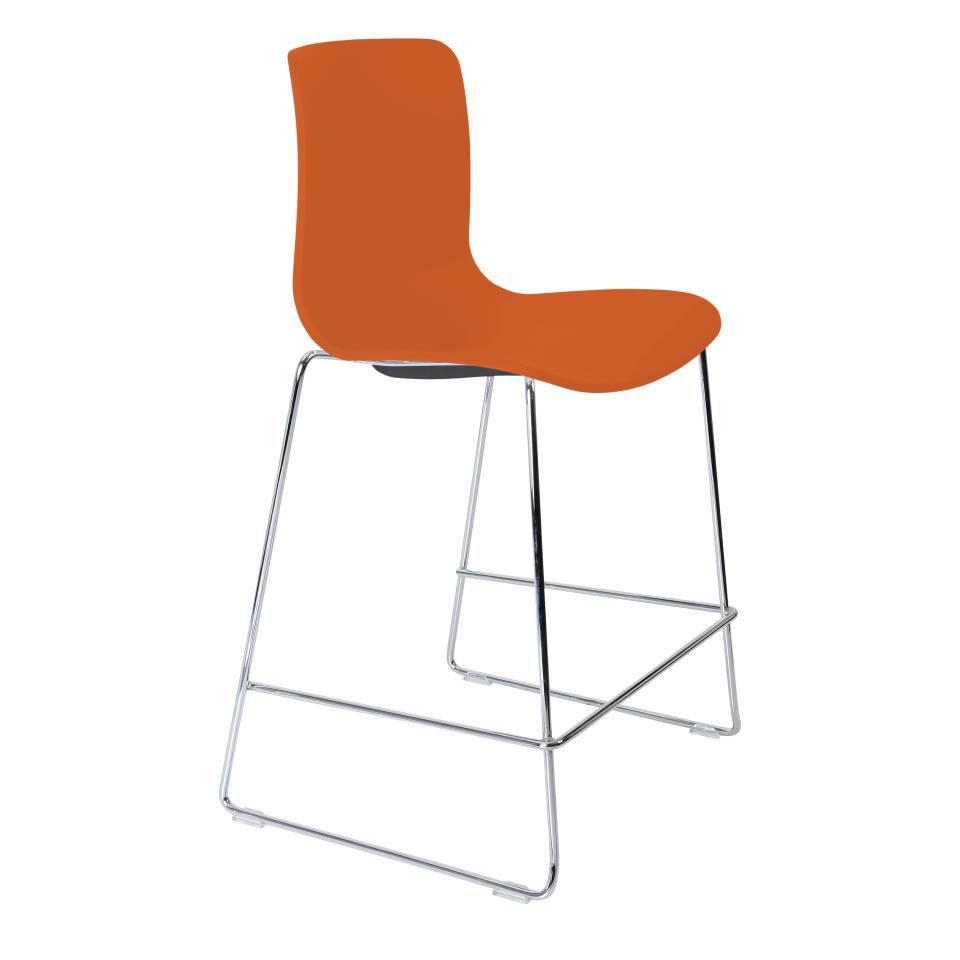 Dal Acti Low Sled Stool Chrome Frame 630 Seat Height Coral Red Shell Image