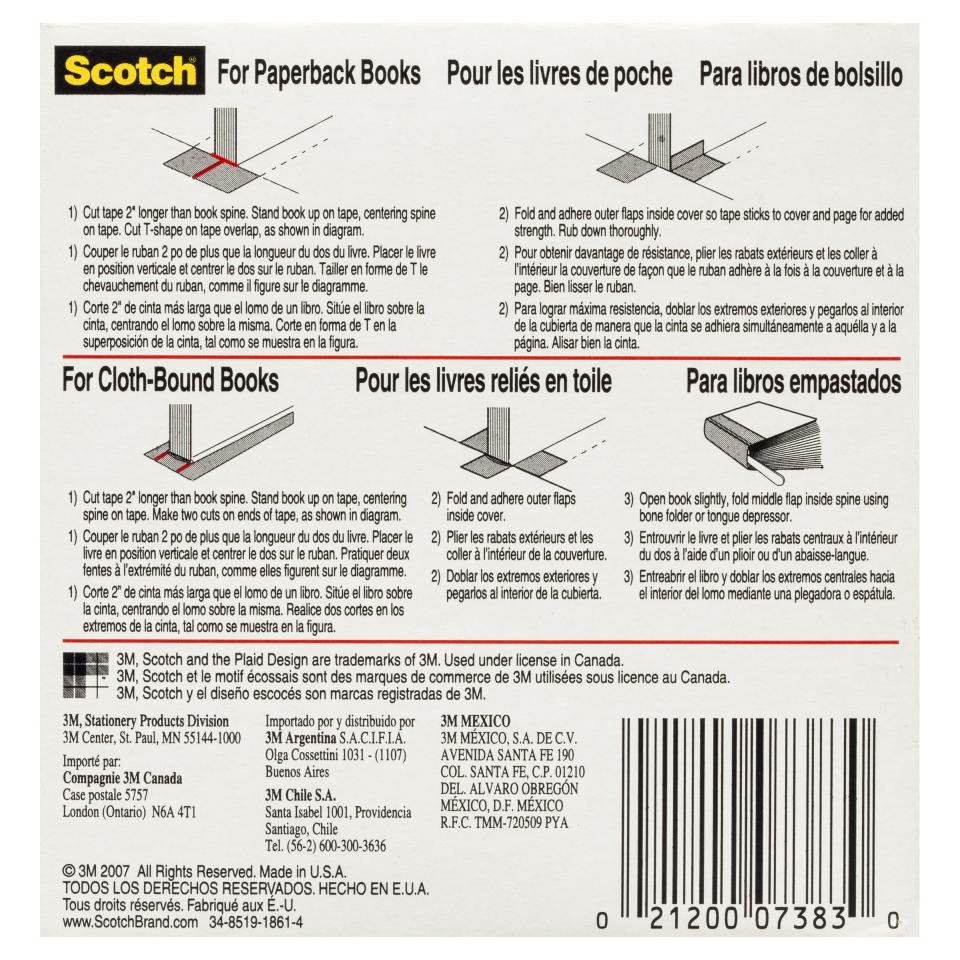 3M SCOTCH BOOK TAPE 38mm x 13.7m roll clear repair tape