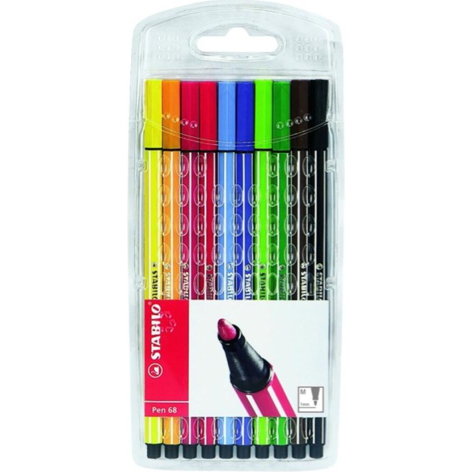 Stabilo Pen 68 Fibre Tip Assorted Colours Pack/10