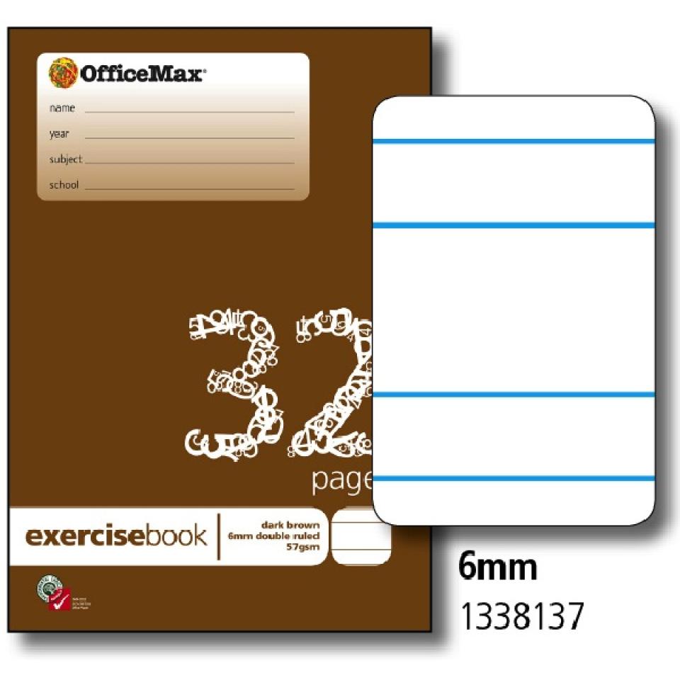 Officemax NSW Exercise Book 250x175mm 6mm Ruled 57gsm Dark Brown 32