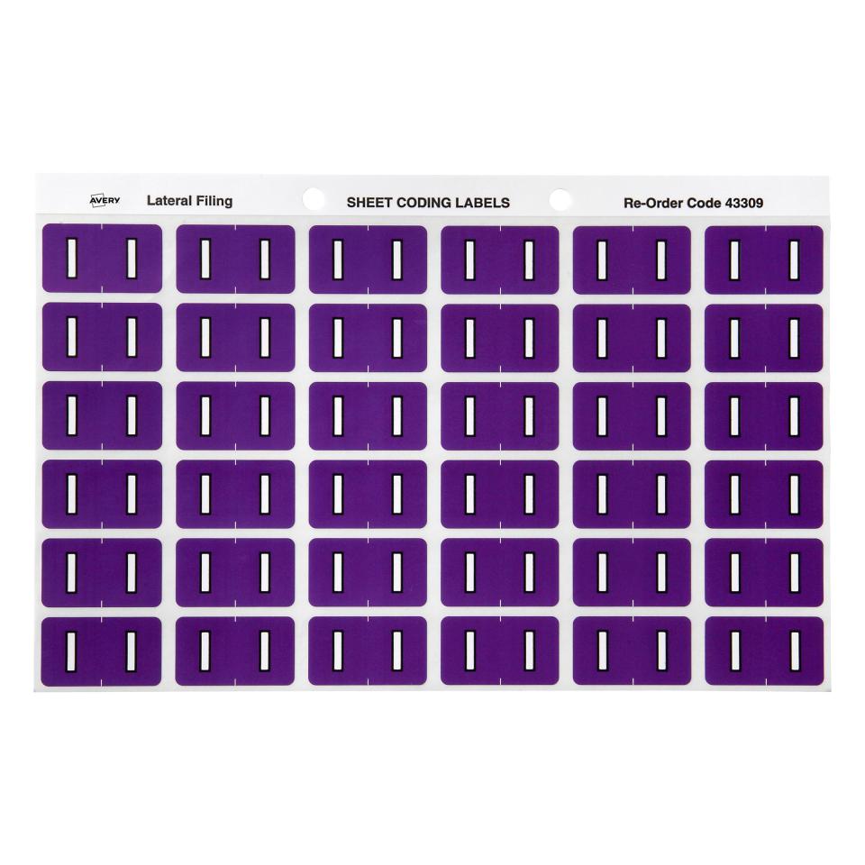 Avery I Side Tab Colour Coding Labels for Lateral Filing - 25 x 38mm - Purple - 180 Labels