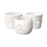 Ceramic Tea Light Holders 75mm 3 Designs White Pack 3
