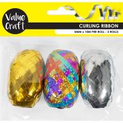 Arbee Curling Ribbon Metallic Rainbow 10m Pack 3