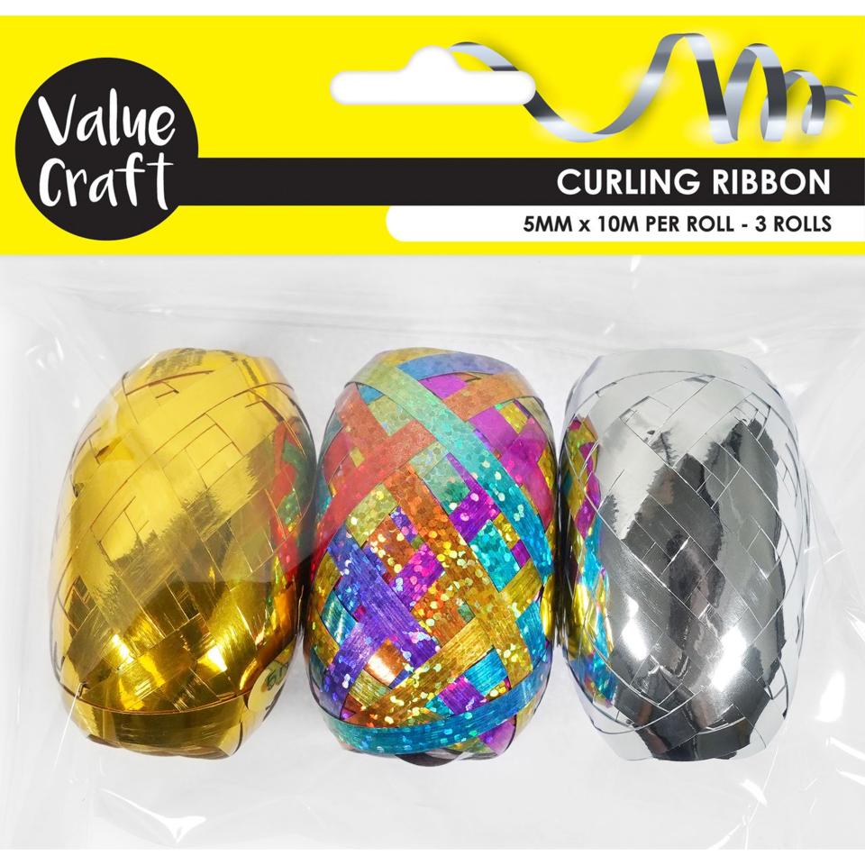 Arbee Curling Ribbon Metallic Rainbow 10m Pack 3 Image