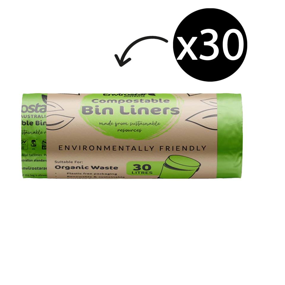 Envirostar 30 Litre Green Compostable Bin Liner 18um Printed Roll 25 Carton 30 Image