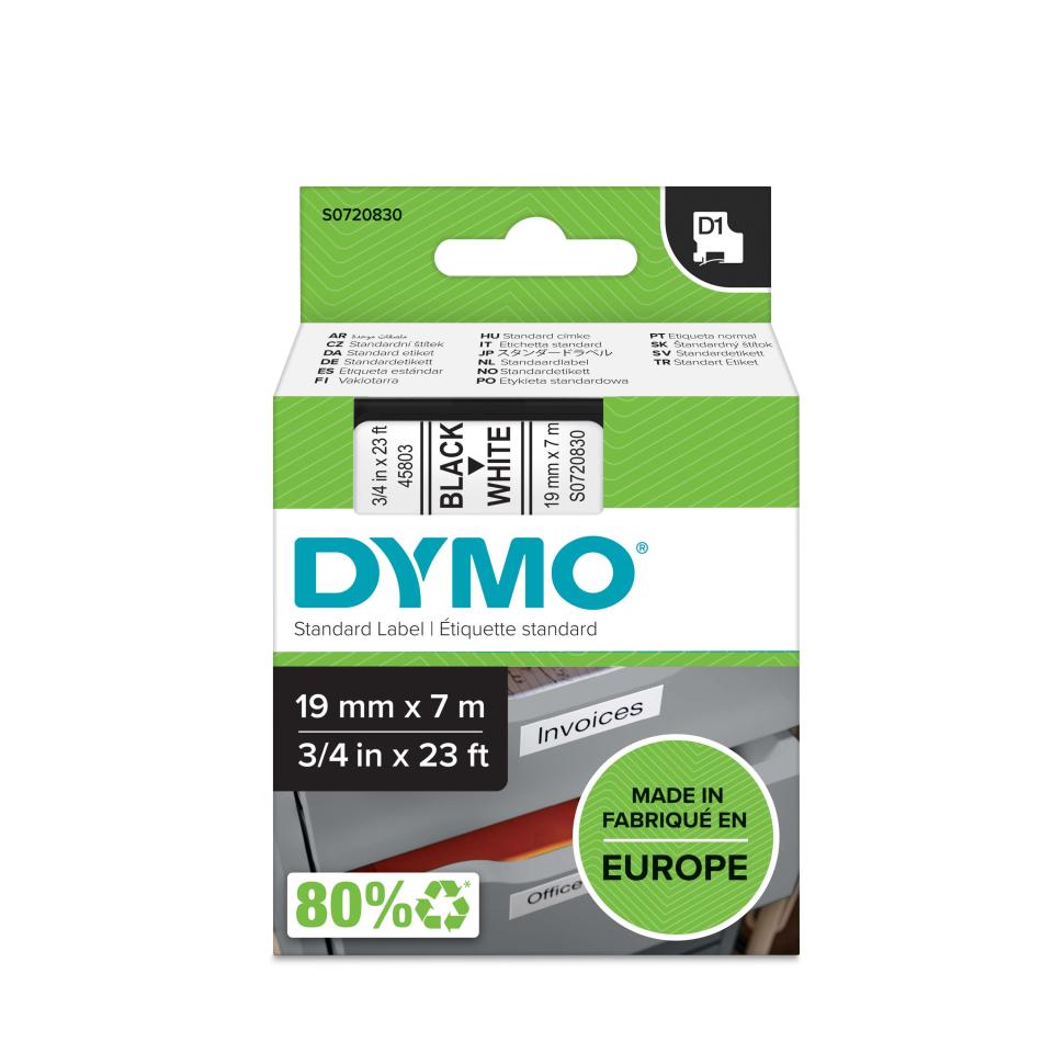 Dymo D1 Label Printer Tape 19mm x 7m Black On White