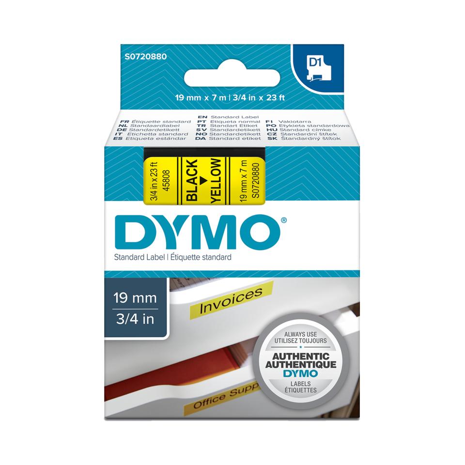 Dymo D1 Label Printer Tape 19mm x 7m Black On Yellow Winc