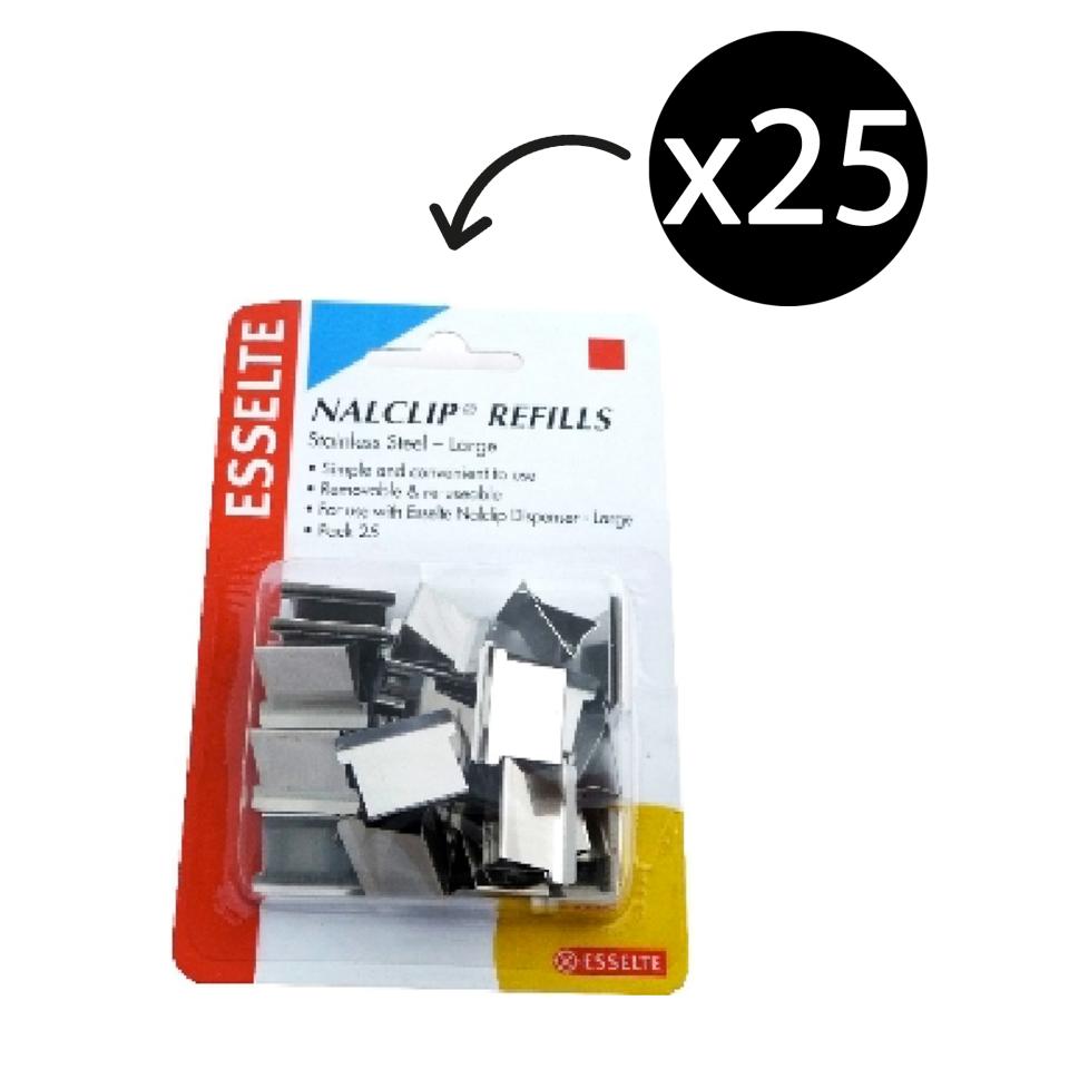 Esselte 45201 Nalclip Refills Large Stainless Steel Pack 25