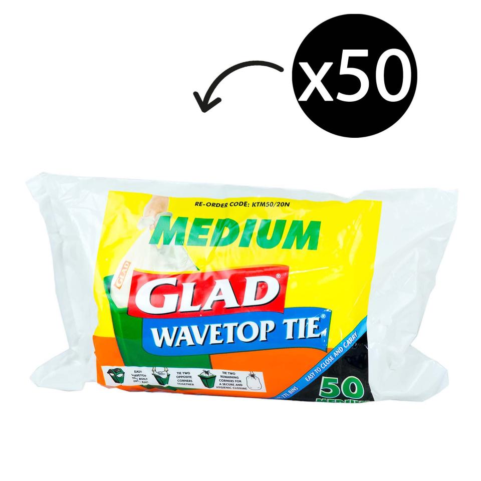 Glad Wavetop Tie Tidy Bags Roll Medium Pack 50