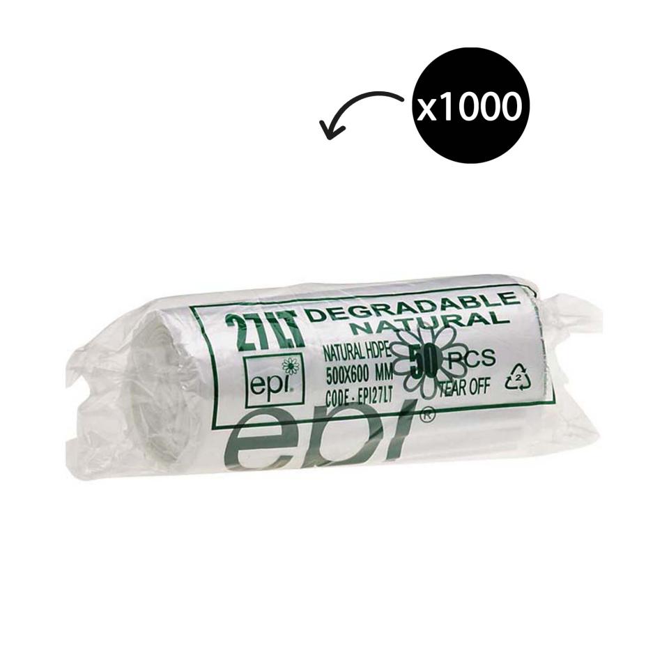 Austar Bin Liners Kitchen Tidy EPI Degradable 27 Litre Natural Roll 50 Carton 1000