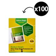 Marbig Sheet Protector A4 Silver Strip Medium Weight Clear Box 100
