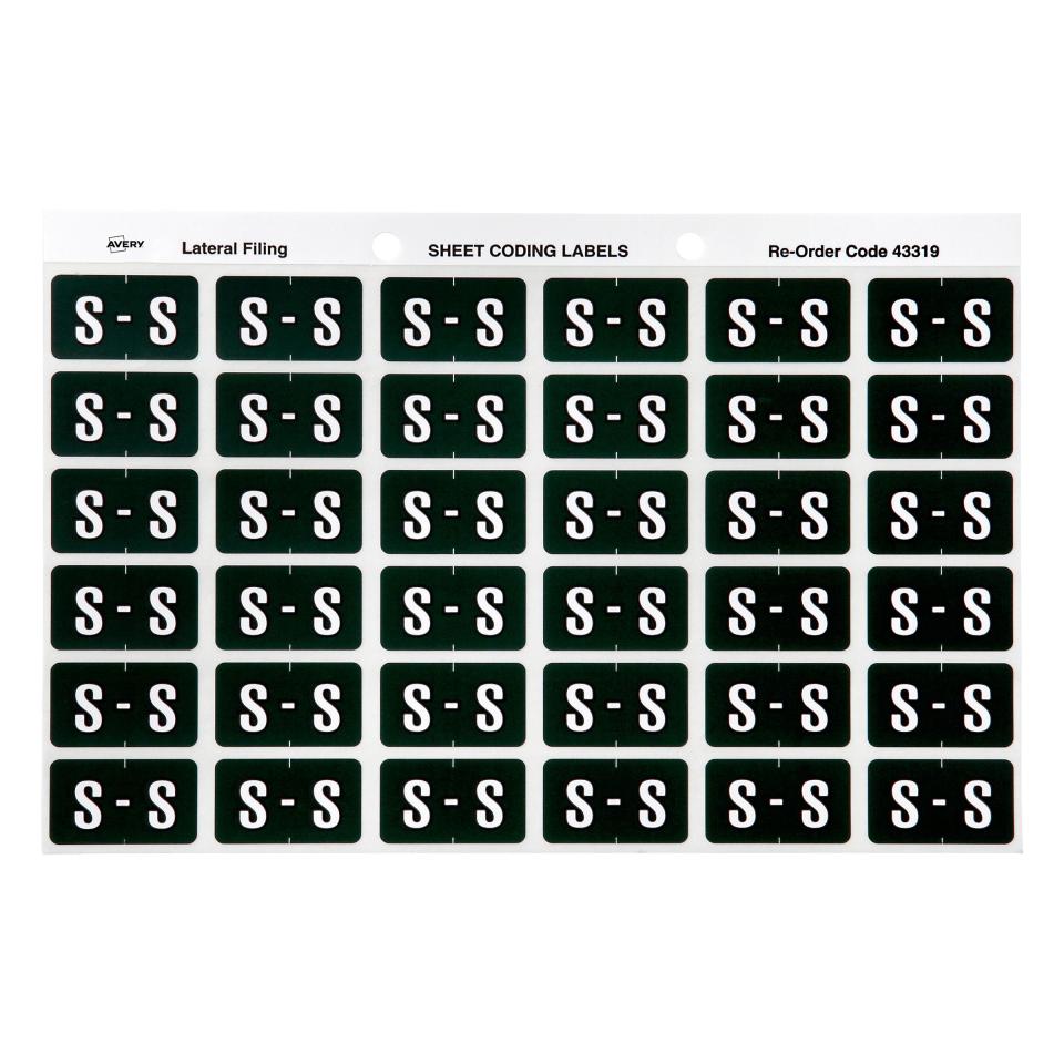 Avery S Side Tab Colour Coding Labels for Lateral Filing - 25 x 38mm - Dark Green - 180 Labels