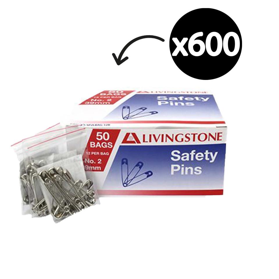 Livingstone Safety Pins No.2 39mm 50 Bag x 12 Pieces