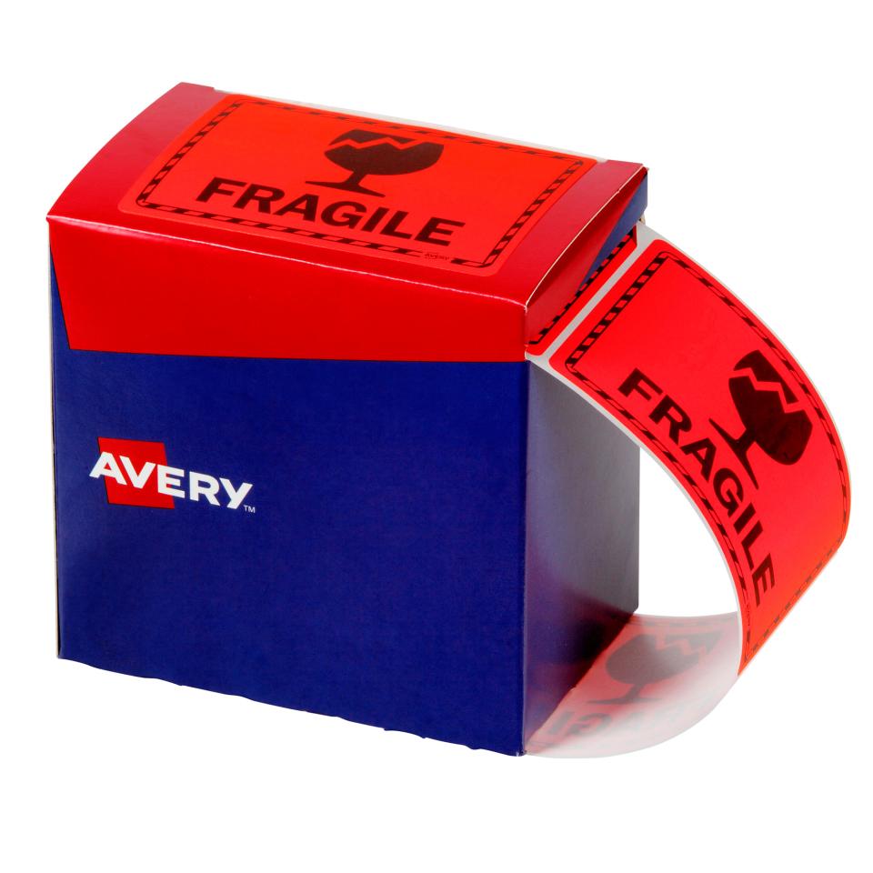 Avery Fragile Label 75 X 99.6mm Fluoro Orange 750 Labels | Winc