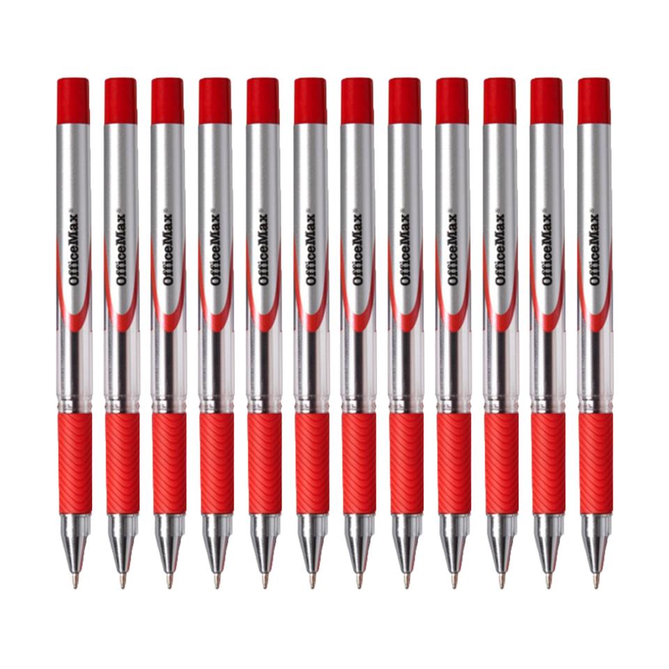Officemax Ballpoint Pen 1.0mm Rubber Grip Red Box 12