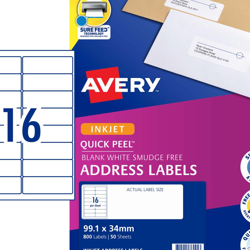 Avery Address Labels with Quick Peel for Inkjet Printers 99.1 x 34mm