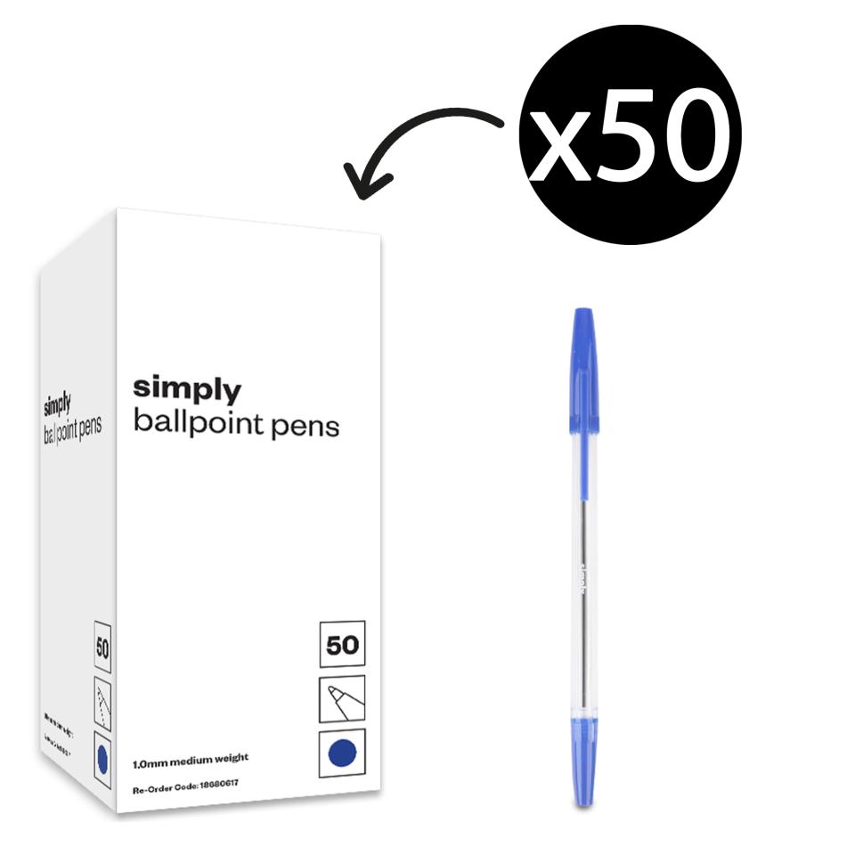Simply Clear Stick Ballpoint Pen Medium 1.0mm Blue Box 50