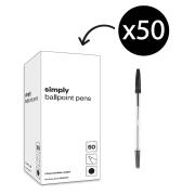 Simply Clear Stick Ballpoint Pen Medium 1.0mm Black Box 50