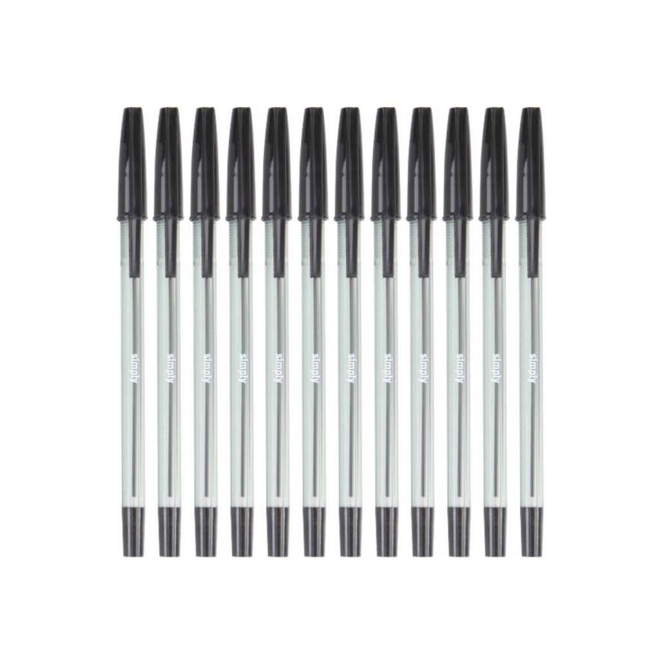 Simply Tinted Stick Ballpoint Pen Medium 1.0mm Black Box 12