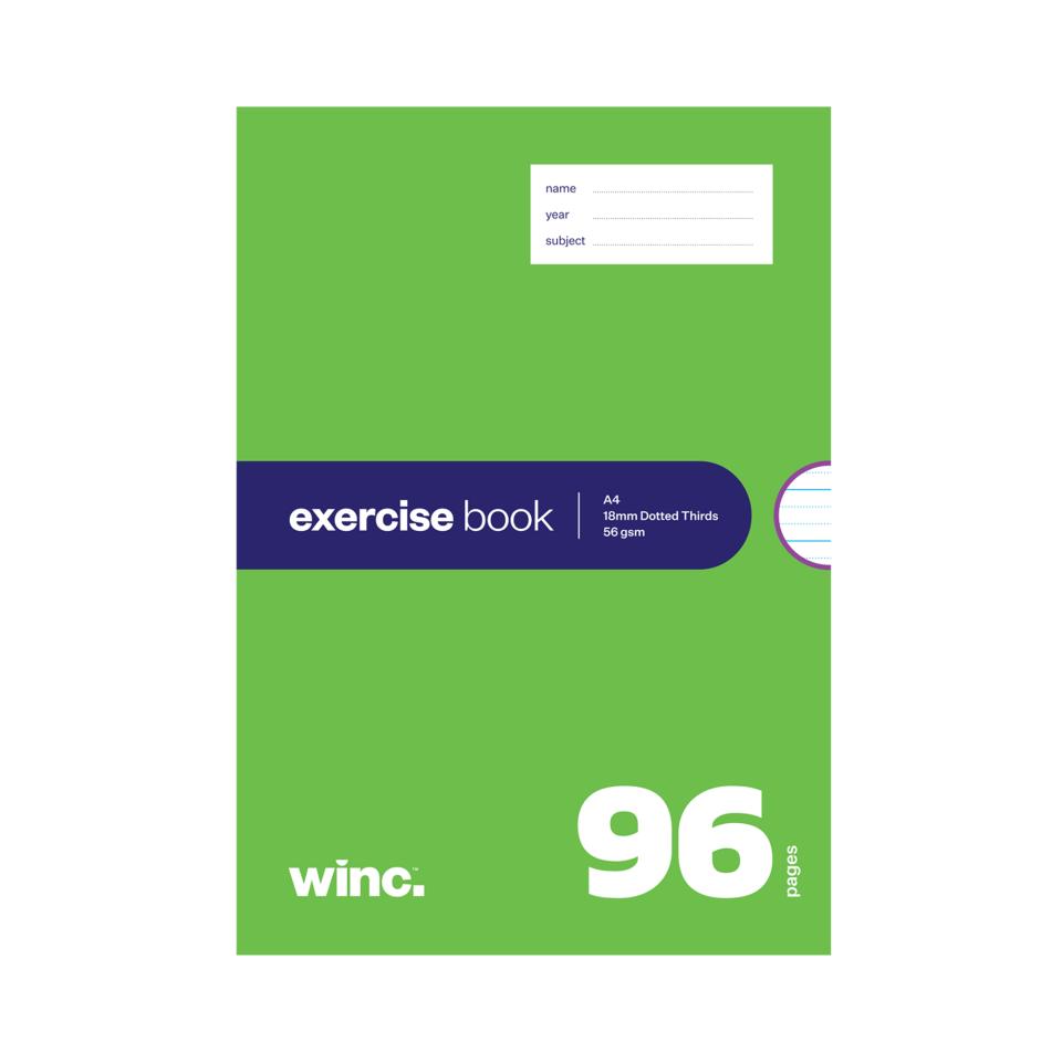 Winc Exercise Book A4 18mm Thirds Red Margin 56gsm 96 Pages