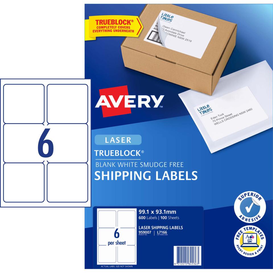 Avery L7166 Shipping Labels with TrueBlock for Laser Printers 99.1 x 93.1mm 600 Labels