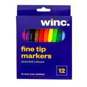 Winc Fine Coloured Markers Assorted Pack 12