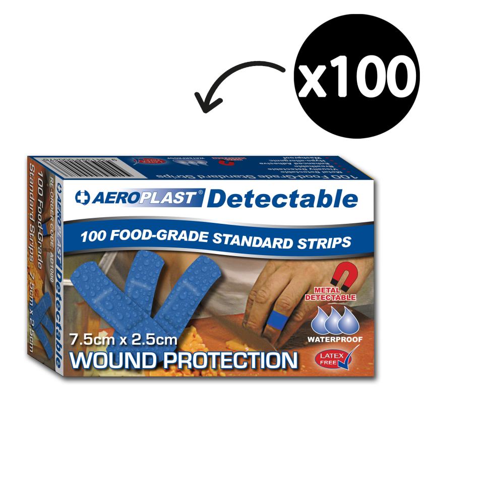 Aeroplast Detectable Food-Grade Adhesive Strips 25 x 75 mm Blue Pack 100