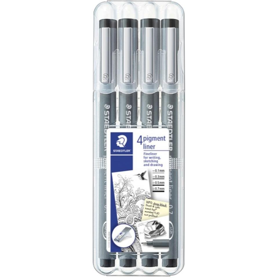 Staedtler Pigment Liners Assorted Widths Black Pack Of 4