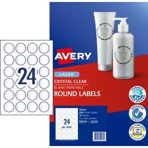 Avery 959164 Clear Round Laser Multi Labels 40mm Pack 10 | Winc