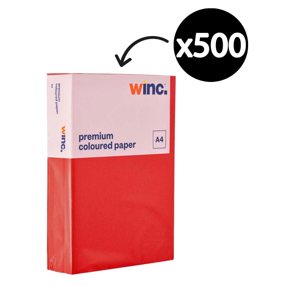 Winc Premium Coloured Copy Paper A4 80gsm Red Ream 500