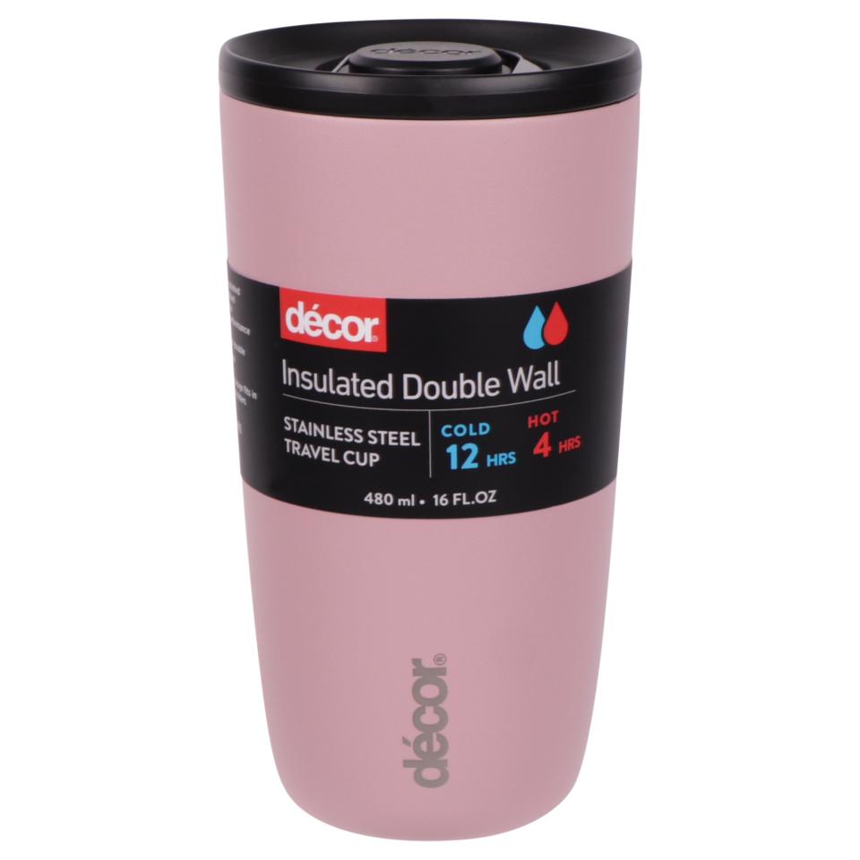 Decor Double Wall Reusable Travel Cup 480ml Assorted Colour Each