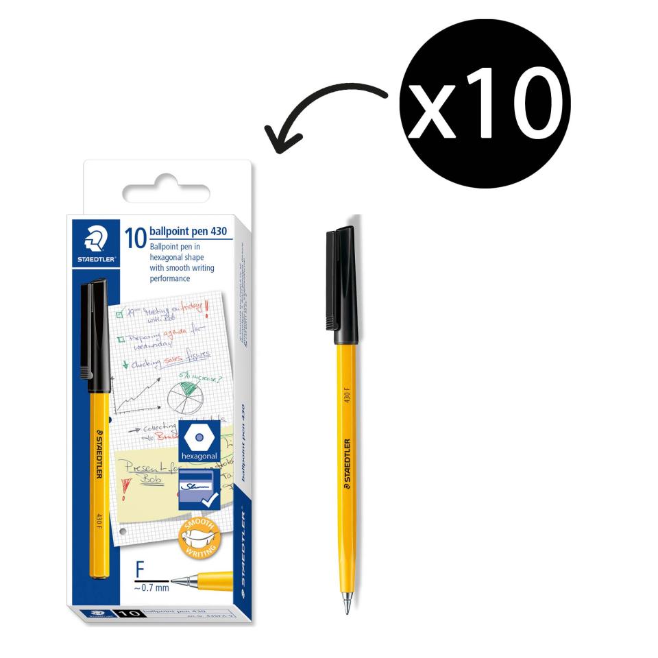 Staedtler Stick 430F Ballpoint Pen Fine 0.7mm Black Box 10 Image
