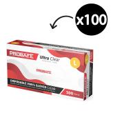 Prosafe Ultra Clear Disposable Vinyl Gloves Powder Free Clear Large Box 100