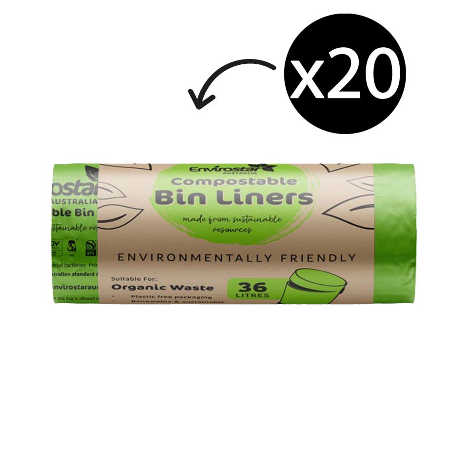 Envirostar 36 Litre Green Compostable Bin Liner 18um Printed Roll 25 Carton 20 Image