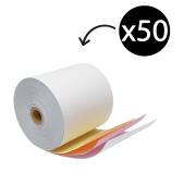 Carbonless Paper Roll 76 x 76mm 12mm Core 3ply White Pink Yellow Carton 50