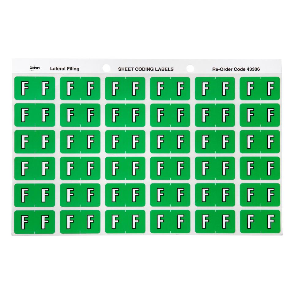 Avery F Side Tab Colour Coding Labels for Lateral Filing - 25 x 38mm - Light Green - 180 Labels