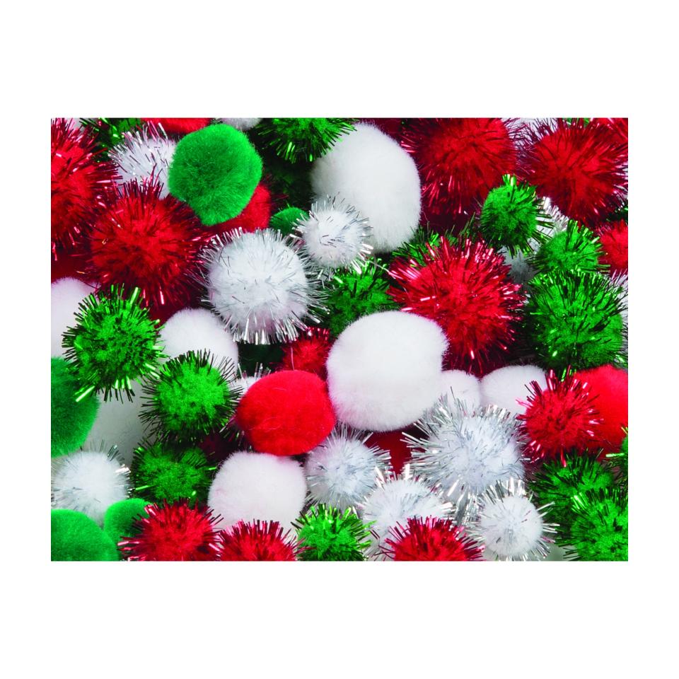 Creative Schools Supply Pom Poms Christmas Colours Assorted Pack 300 Image